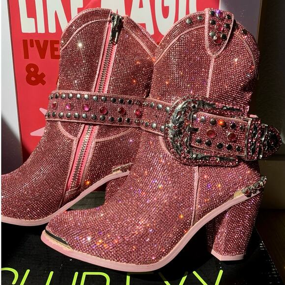Dolls Kill Pink Glitter Ankle Boots - Picture 2 of 9